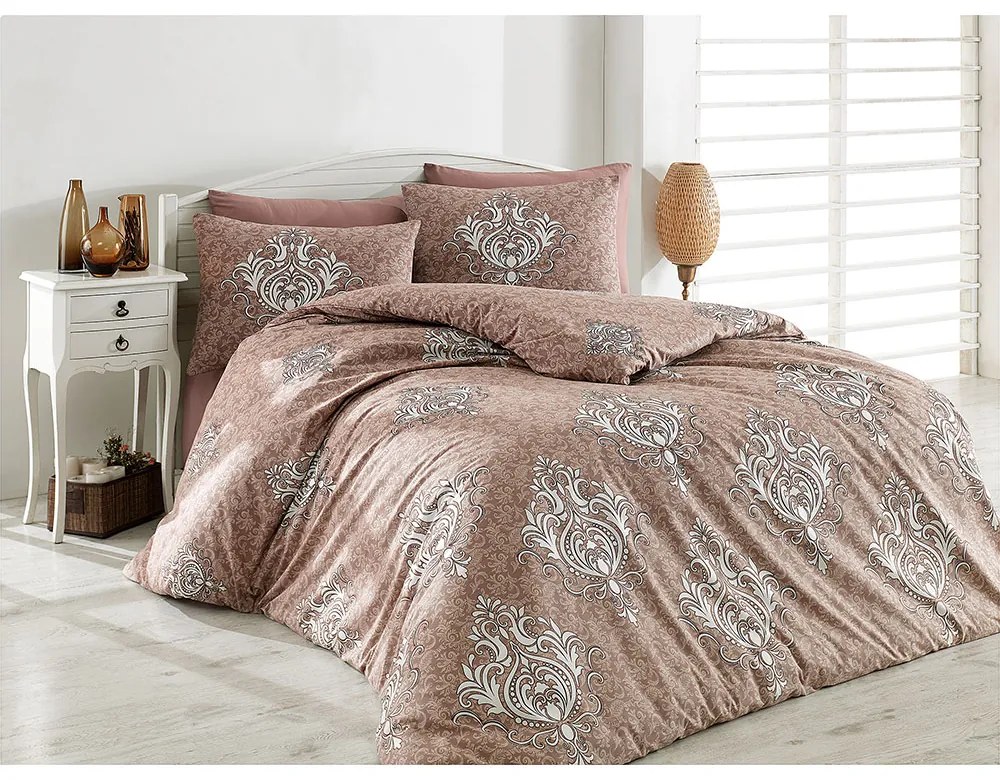 LENJERIE DE PAT 2 PERSOANE: CEARCEAF PAT 240X260 CM, HUSA PILOTA 200X220 CM, 2 FETE PERNA 50X70 CM, 100% BUMBAC, MARO
