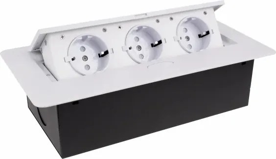 Priză încorporabilă în blat Kombibox Design Light, 3 prize Schuko, alb, 266 x 133 mm Metal, Alb, L:266 mm; l:133 mm