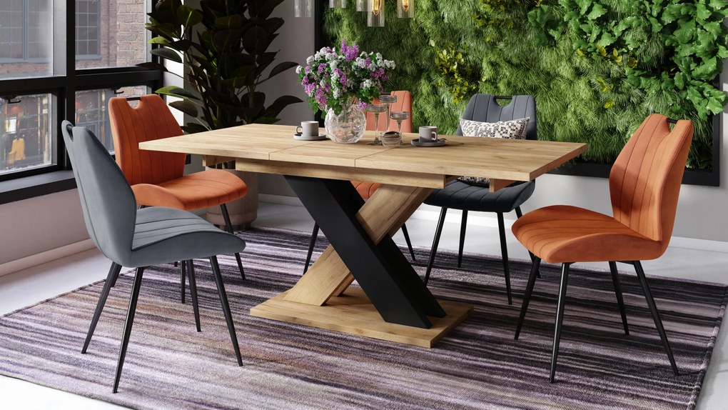 Mazzoni KARO Stejar Craft Auriu/Negru Mat – MASĂ/MĂSUȚĂ DE CAFEA MODERNĂ CU BLAT EXTENSIBIL până la 180 cm