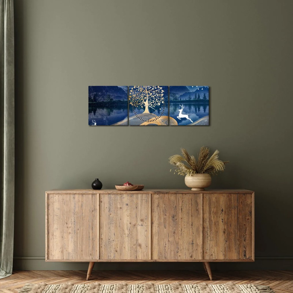 Tablou - Cerbi în luna plină (cu ceas) (90x30 cm)