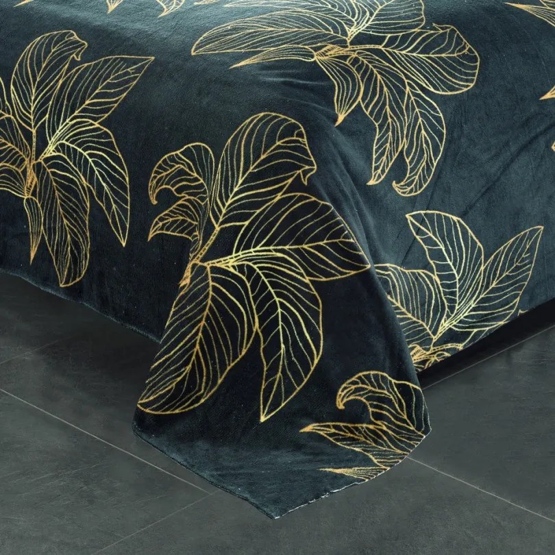 Lenjerie de pat de pluș verde cu monstera Dimensiune: 200x220 + 2x 70x80