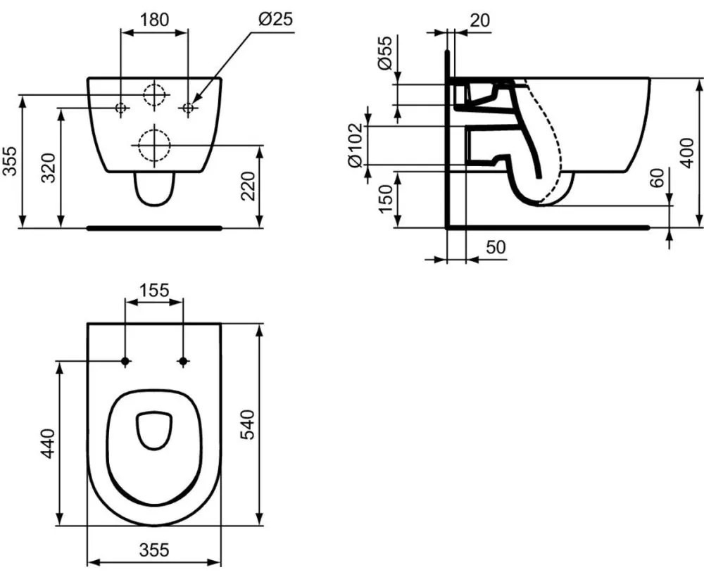 Vas wc suspendat Ideal Standard Blend Curve AquaBlade alb lucios cu capac inclus