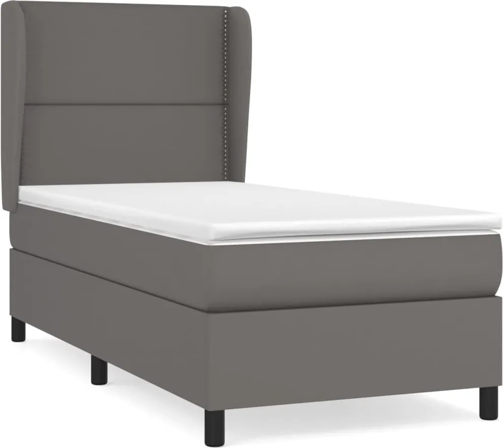 vidaXL Pat box spring cu saltea, gri, 100x200 cm, piele ecologică