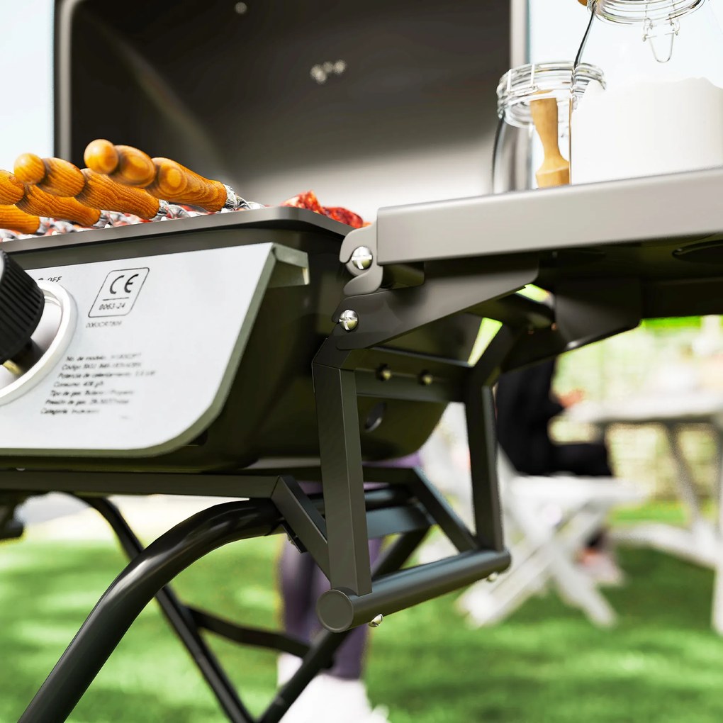 Outsunny Barbecue pe Gaz 2 Arzătoare, 2 Rafturi, Capac și Termometru Negru | Aosom Romania