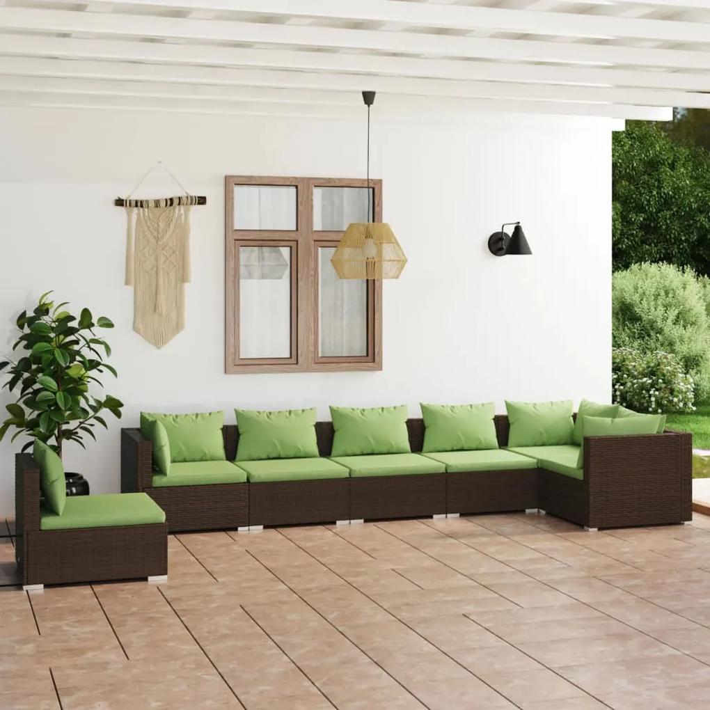 3102340 vidaXL Set mobilier de grădină cu perne, 7 piese, maro, poliratan