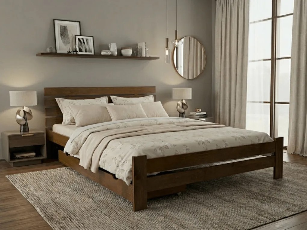 Pat inalt Paris, stejar 180x200 cm Saltele: Cu saltele Deluxe 10 cm, Somiera pat: Cu lamele curbate