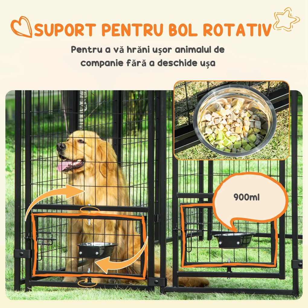 PawHut Canisa Aer Liber Lada Blocare Animale Companie Gard Sârmă Sudată Oțel Acoperiș Protecție | Aosom Romania