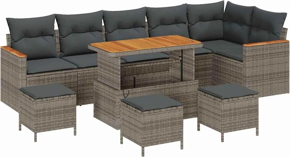 vidaXL Set de canapele pentru grădină cu pernă 10 pcs Gri Rattan poli