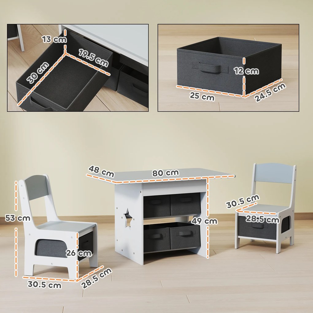 AIYAPLAY Set masă și scaune pentru copii cu 6 sertare detașabile, gri deschis | Aosom Romania