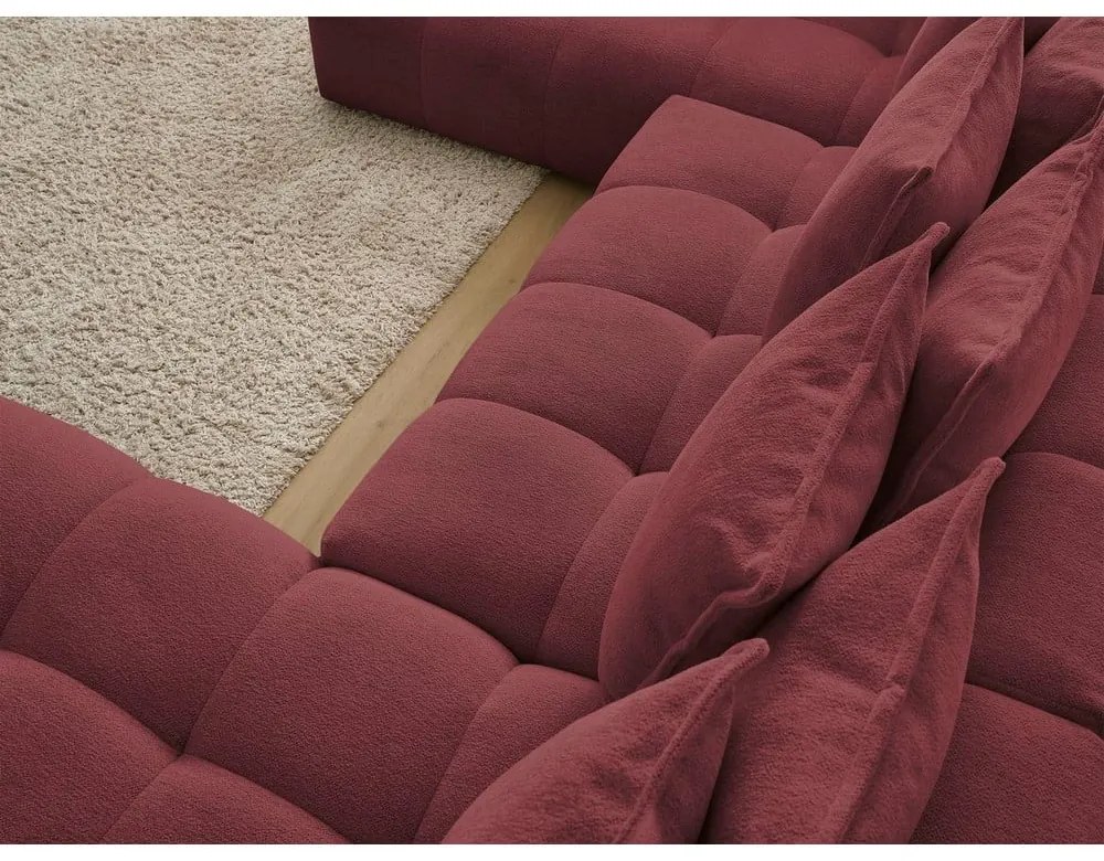 Colțar burgundy extensibil/cu spațiu de depozitare cu tapițerie din chenille (cu colț pe partea stângă/în formă de "U") Everest – Bobochic Paris