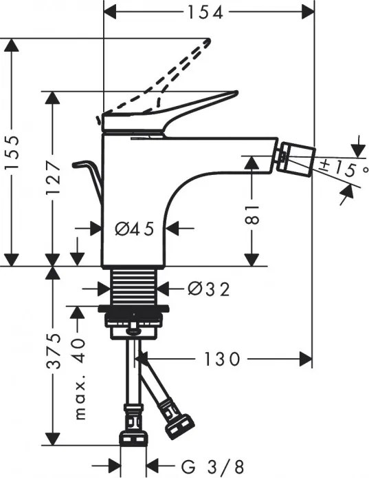Baterie bideu cu ventil pop-up, Hansgrohe Vivenis, crom, 75200000