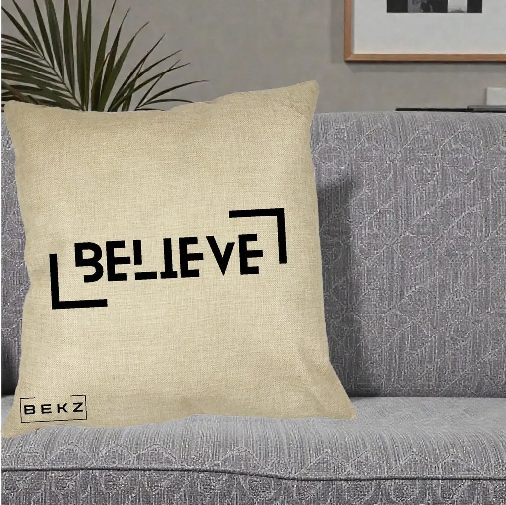 Perna Decorativa Believe Minimalist, 40x40 cm, Crem, Husa Detasabila, Perna Inclusa, BEKZ®