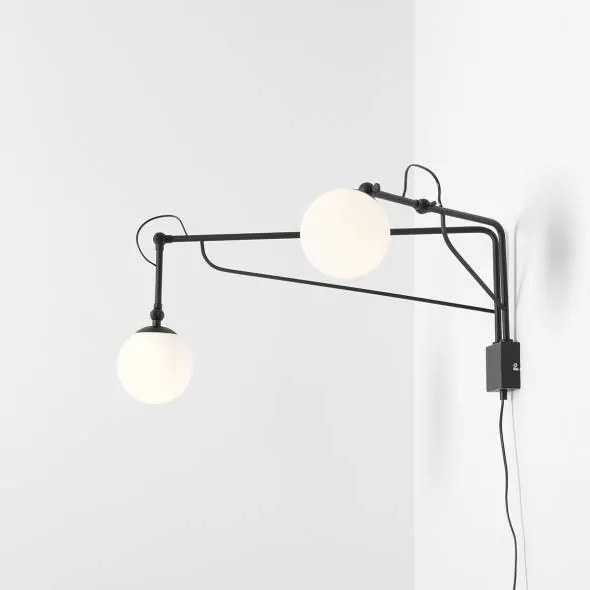 Aplica perete moderna neagra cu 2 brate tip lampa Soho Glass