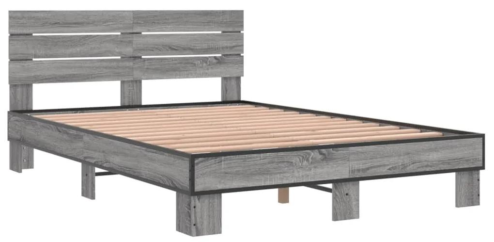 3280165 vidaXL Cadru de pat, gri sonoma, 135x190 cm, lemn prelucrat și metal