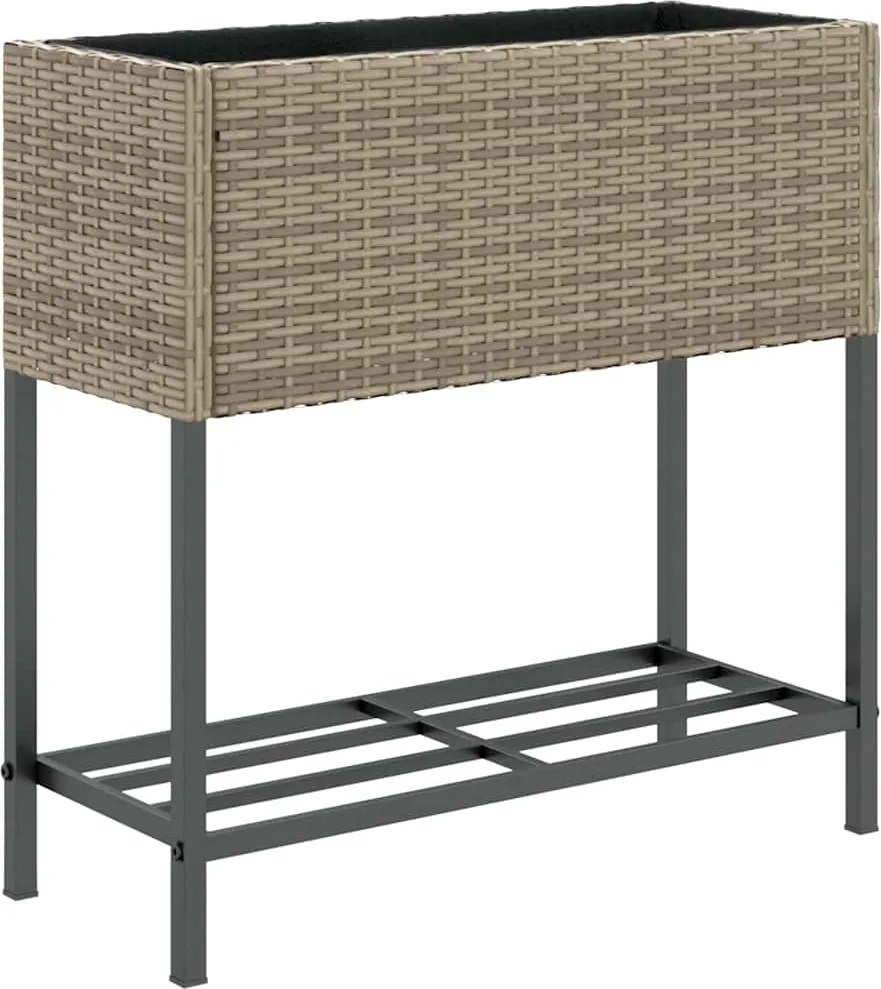 vidaXL Jardinieră de grădină cu raft, gri, poliratan