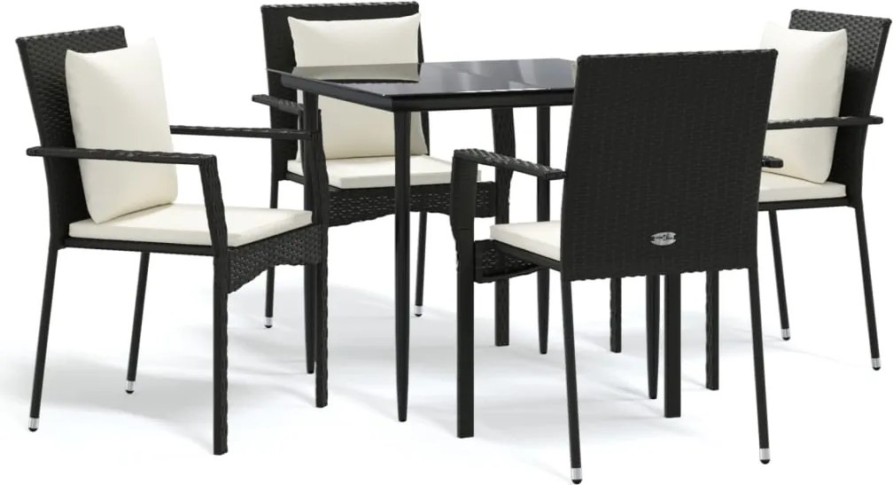 vidaXL Set mobilier de grădină cu perne, 5 piese, negru, poliratan