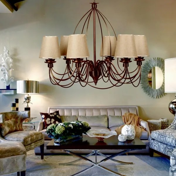 Candelabru pe lanț CLASSIC 6xE14/40W/230V bronz/bej