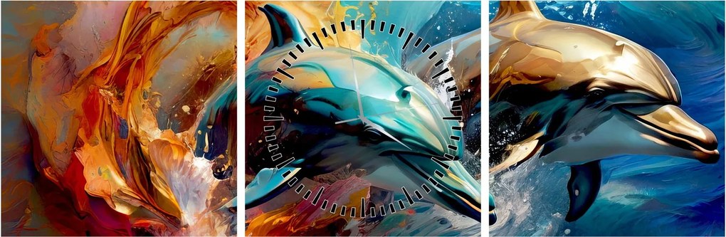 Tablou - Pictură de delfin (cu ceas) (90x30 cm)