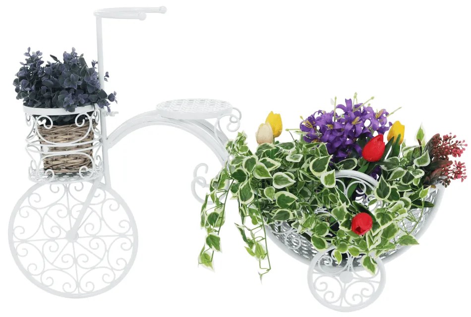 Ghiveci de flori RETRO în formă de bicicletă, alb, ALENTO