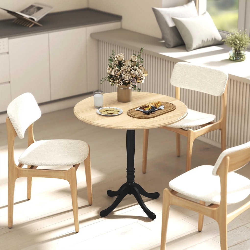 HOMCOM Masă rotundă pentru 4 persoane Ø 80 cm, masă de bucătărie, suport din oțel, stil modern, lemn natural și negru | Aosom Romania