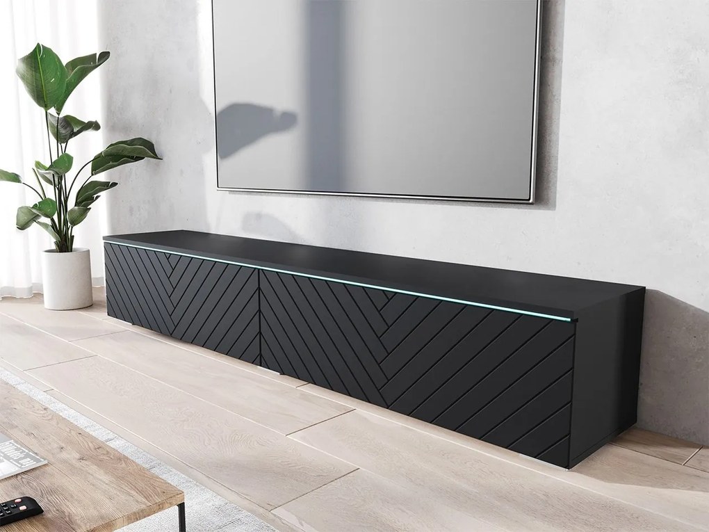 Dulap TV Dlana 180 MDF (Negru grafit + Negru) (cu iluminat LED alb). 1106209