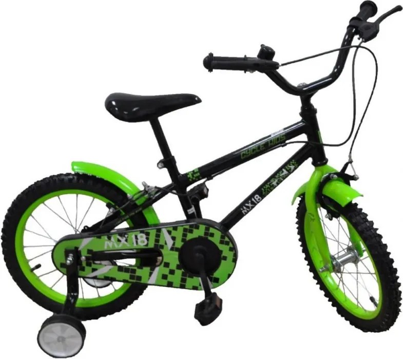 Bicicleta pentru copii NOVOKIDS My first Bike, roti 16" inch, maxim 35 kg, cadru din otel, roti ajutatoare, ghidon reglabil pe inaltime, Verde Negru