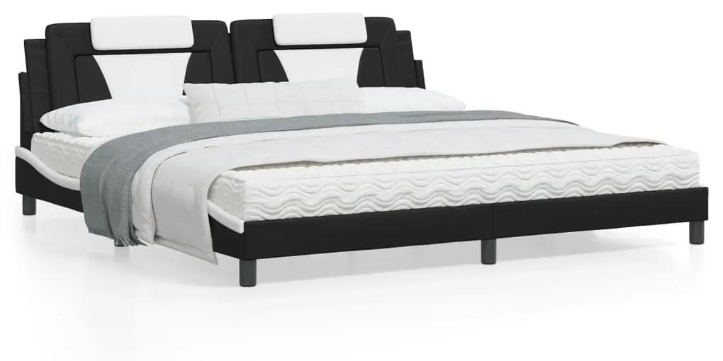 3214048 vidaXL Cadru de pat cu lumini LED negru/alb 200x200 cm piele ecologică