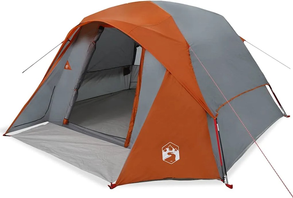 vidaXL Cort de camping pentru 6 persoane, gri/portocaliu, impermeabil