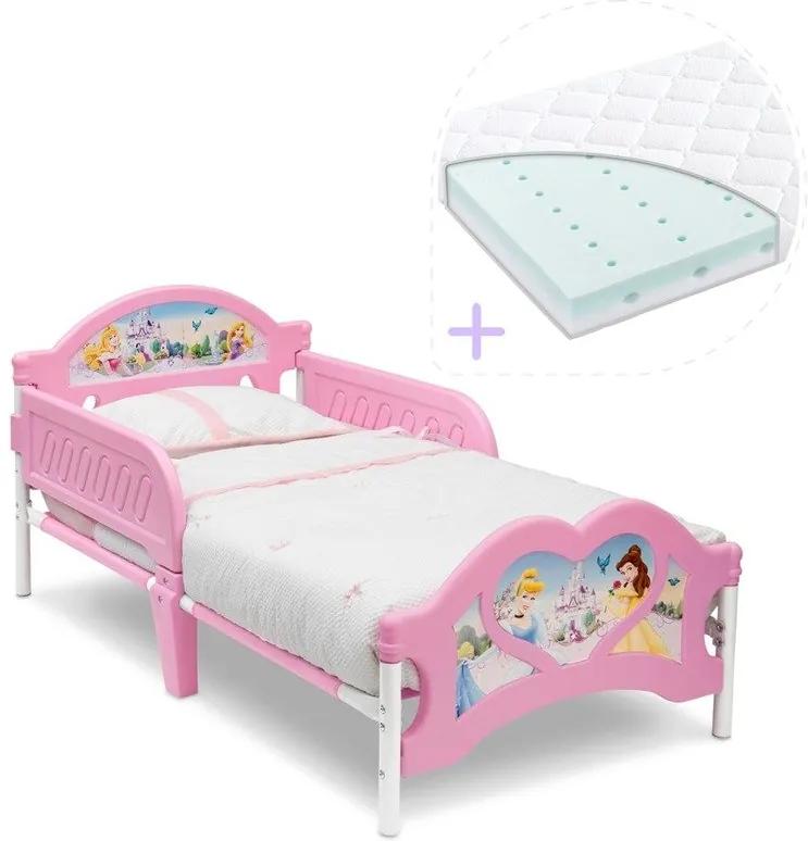 Delta Children Set pat cu cadru metalic Disney Princess si saltea pentru patut Dreamily - 140 x 70 x 10 cm