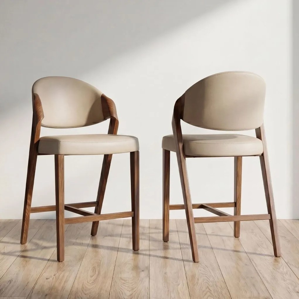 Scaun de bar din lemn si piele sintetica Mink
