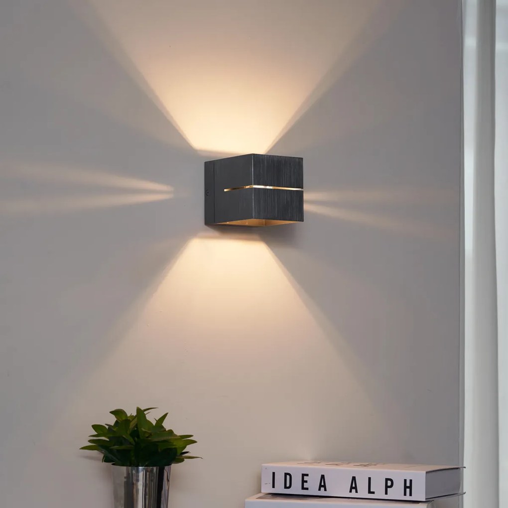 Lampă de perete modernă gunmetal cu efect de lumină - Transfer Groove