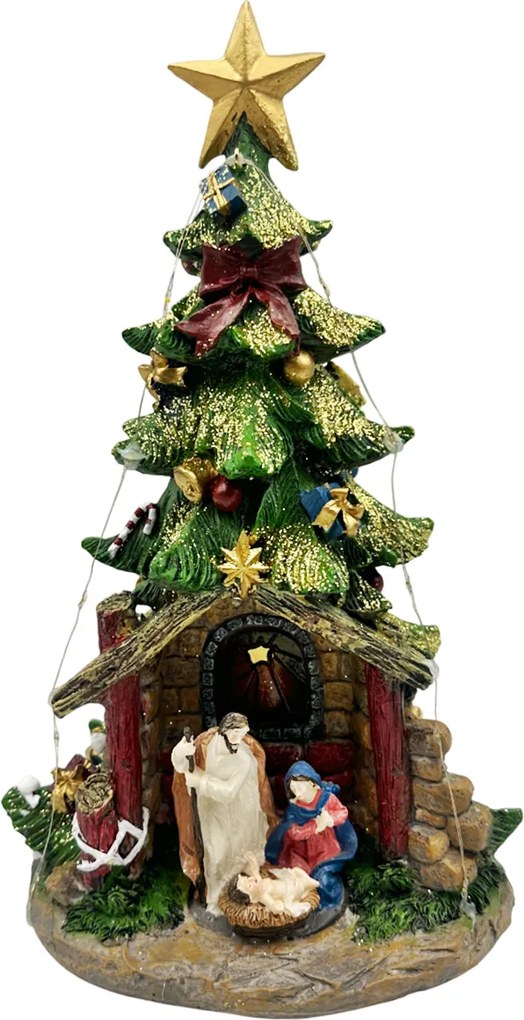 Decor Craciun - Brad cu Scena Religioasa NATIVITY, Muzical si cu LED, 31cm