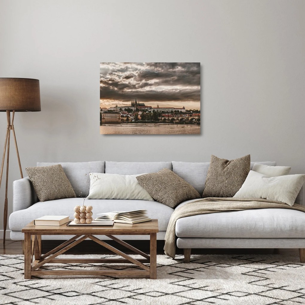 Tablou pe sticlă Castelului Praga în amurg (70x50 cm)