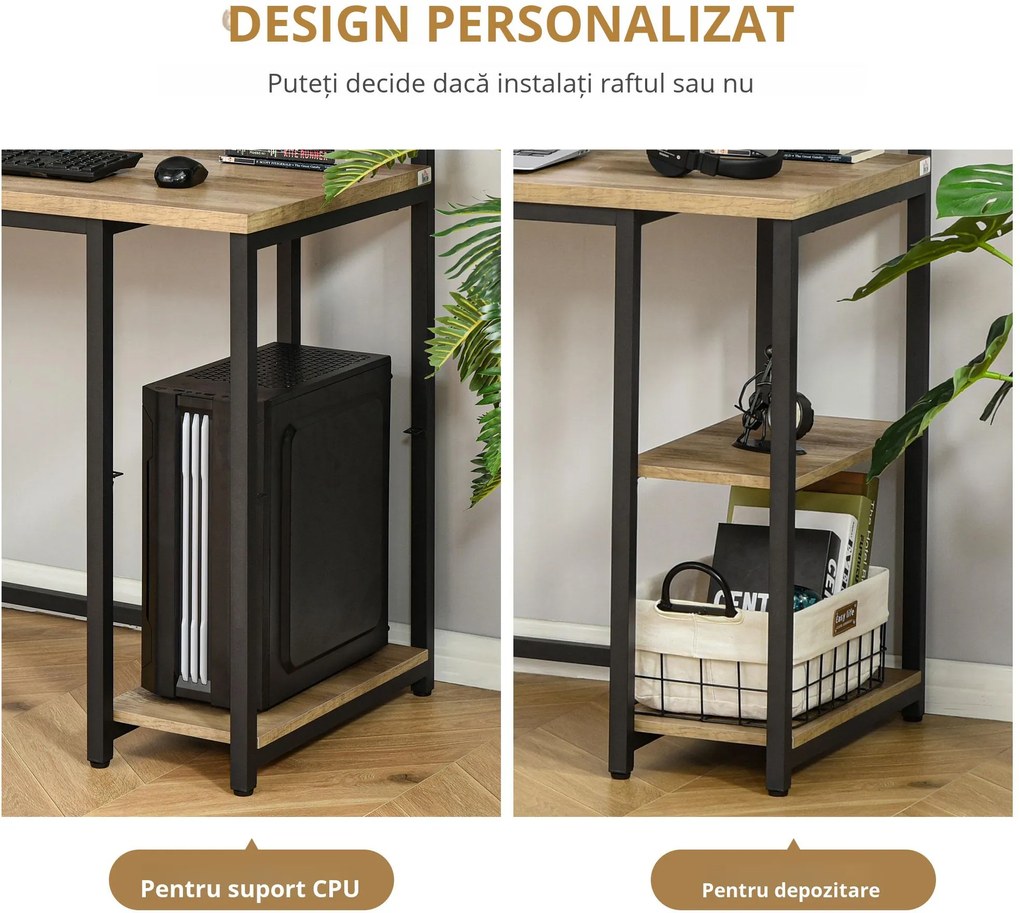 Birou dublu Stil Industrial HOMCOM, MDF/Metal, 200x53x100 cm, Negru/Maro | Aosom Romania