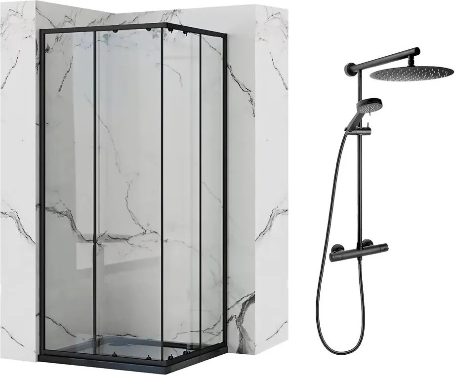 Pachet cabina de dus Rea Punto negru 90x90 cm si coloana de dus FDesign Anima Quadro negru
