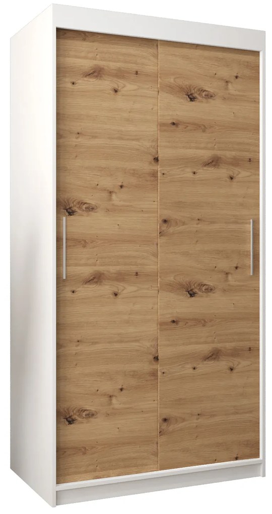 Dulap de haine 100 cm Toki (alb mat + stejar artisan). 1064791