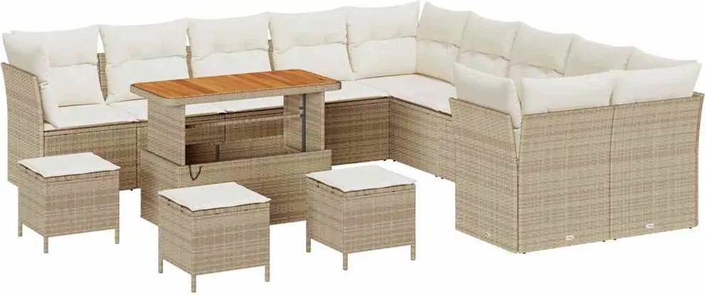 vidaXL Set de canapele pentru grădină 14 pcs Bej poliratan
