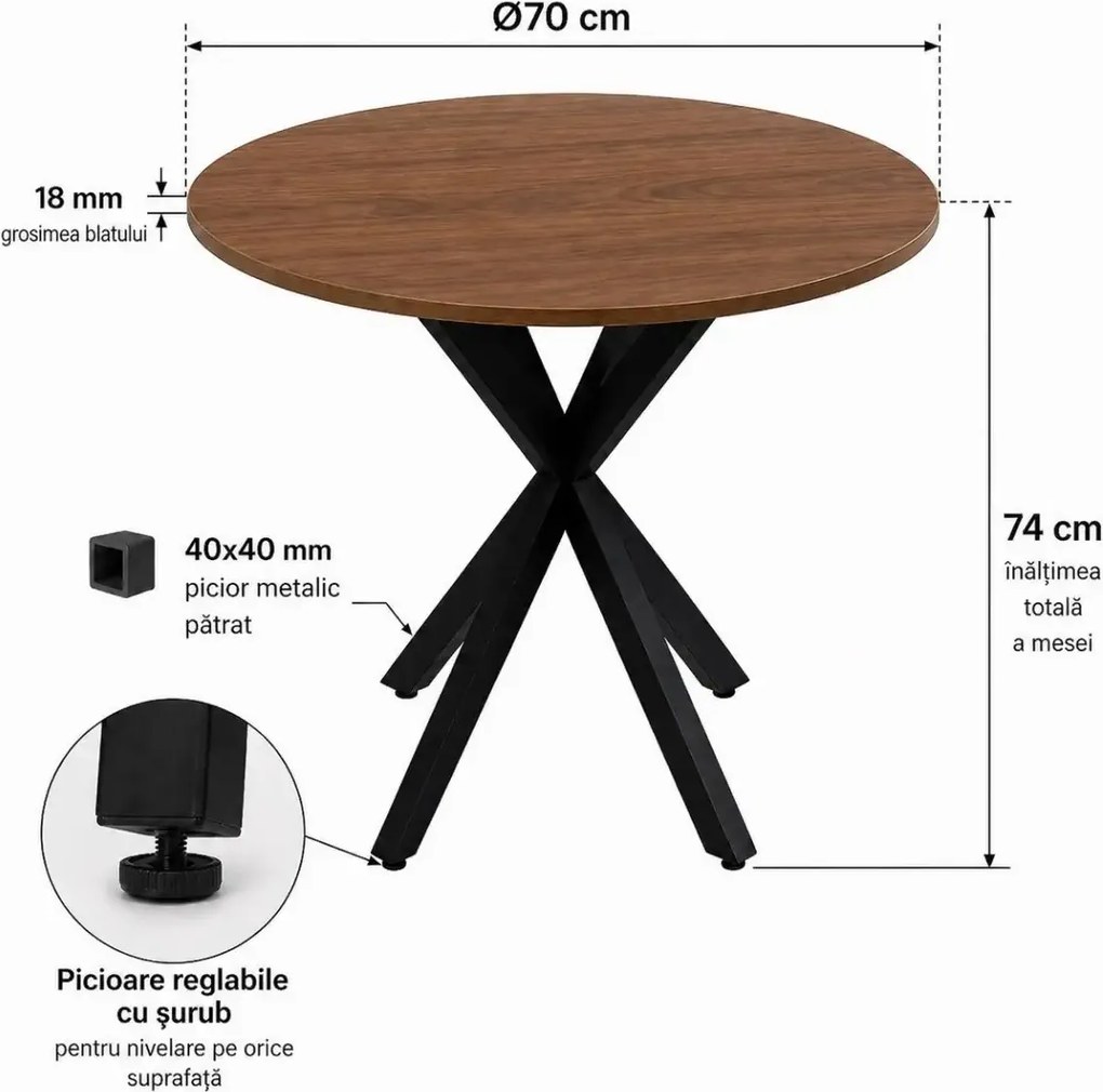 Masă fixă Pătrată Asterixa rotund negru-nuc
