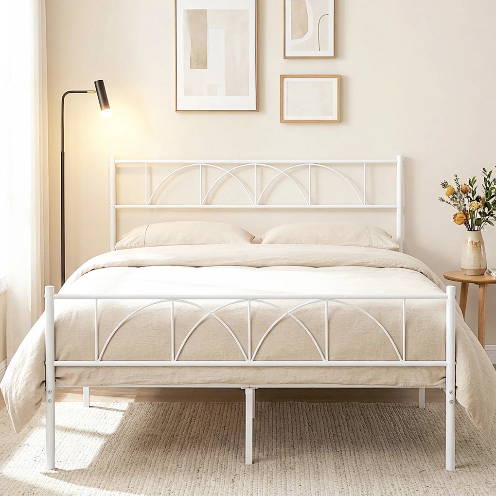 HOMCOM Cadru de pat 140x190 cm cu tăblie Suport cu lamele din oțel Depozitare sub pat | Aosom Romania