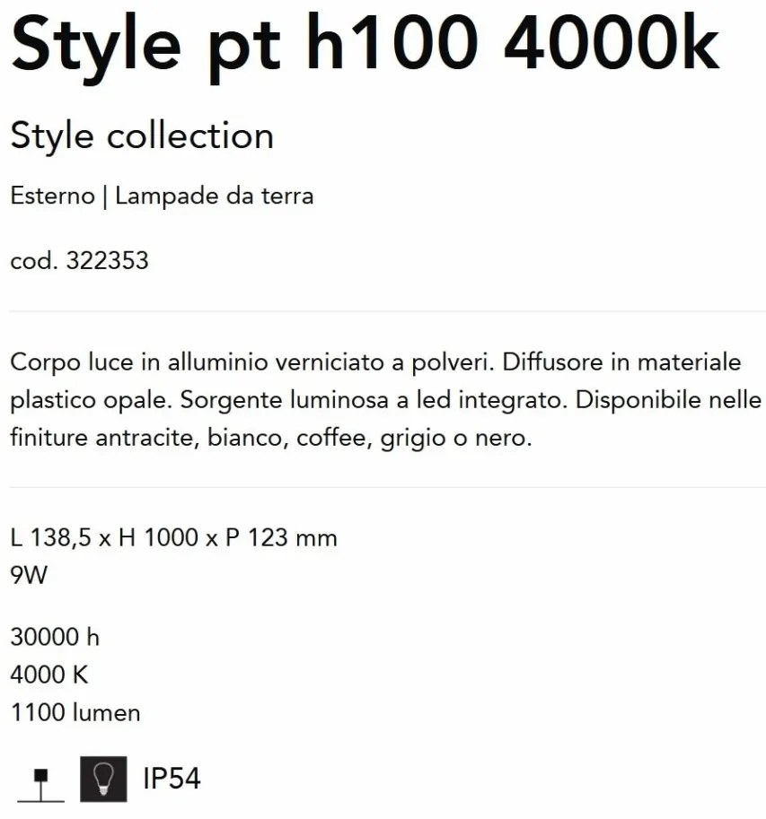 Stalp LED iluminat exterior Style pt h100 4000k gri