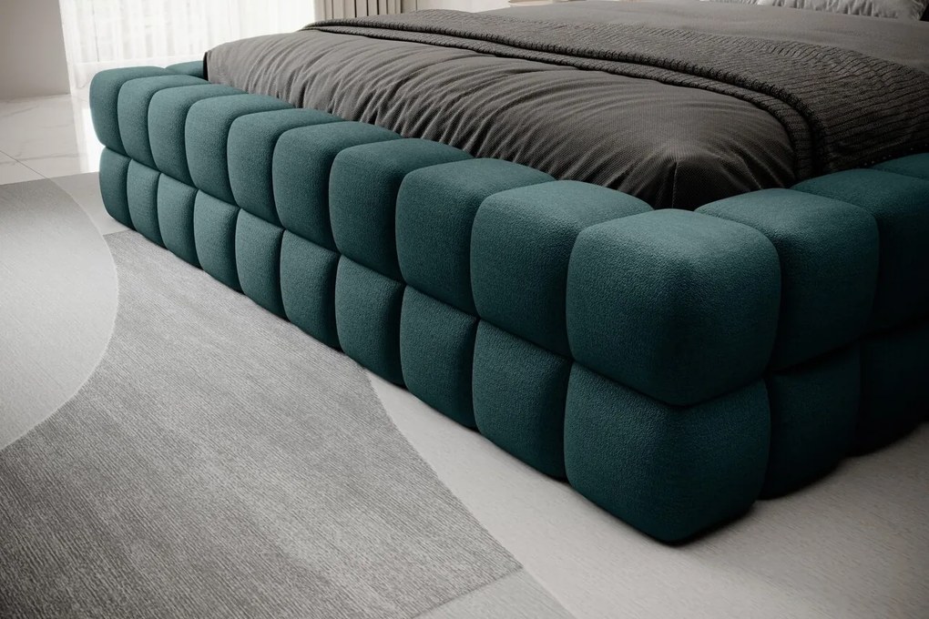 Pat tapitat cu somiera rabatabila si lada depozitare, 180x200 cm, ELTAP, BE-DIZ-MET-38AMO, Dizzle, metal/poliester, verde inchis