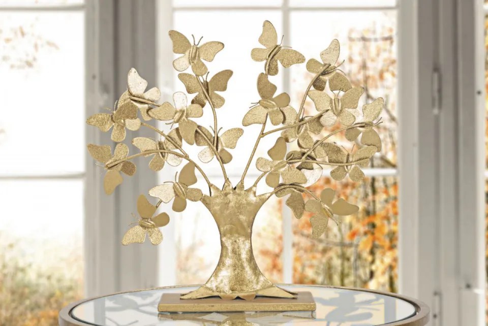 Decoratiune arbore cu fluturi auriu din metal, 30x8x31 cm Daisy Mauro Ferretti