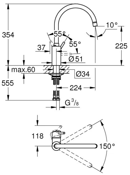 GROHE 32661003 - Baterie pentru chiuvetă CONCETTO, crom lucios