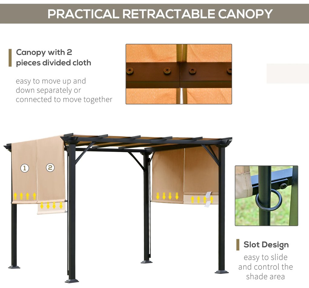 Outsunny Pergola Foisor de Gradina in Otel cu perdea reglabila 305x305x220cm | Aosom Romania