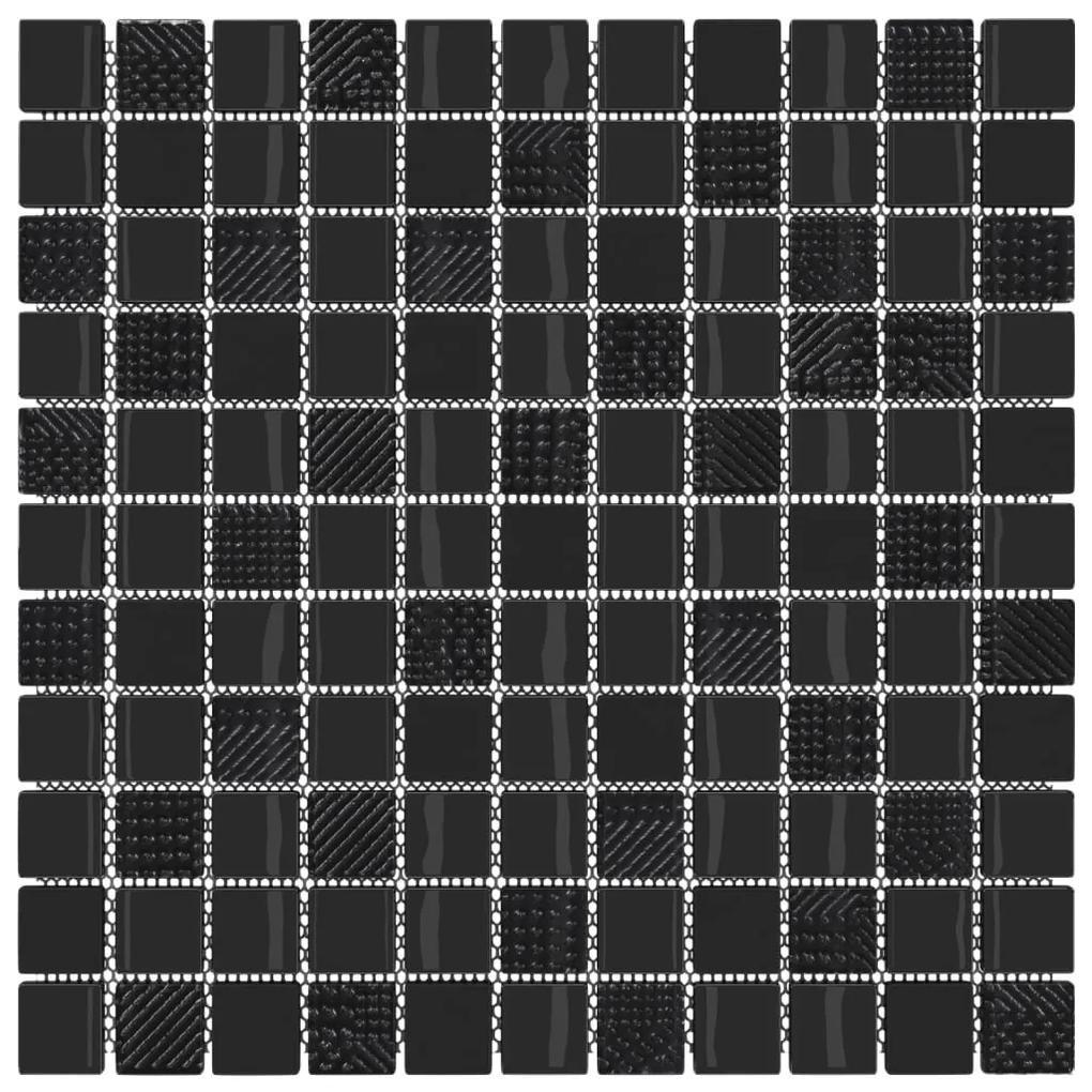 Placi mozaic, 22 buc., negru lucios, 30x30 cm, sticla 22, Negru