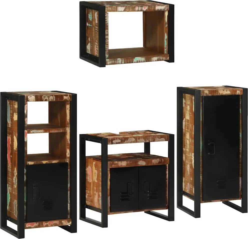 vidaXL Set de mobilier pentru baie cu raft 4 pcs Lemn recuperat solid