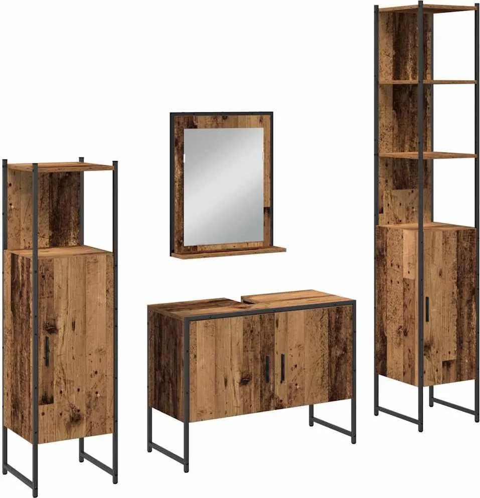 vidaXL Set de mobilier pentru baie cu raft 4 pcs Maro Lemn compozit