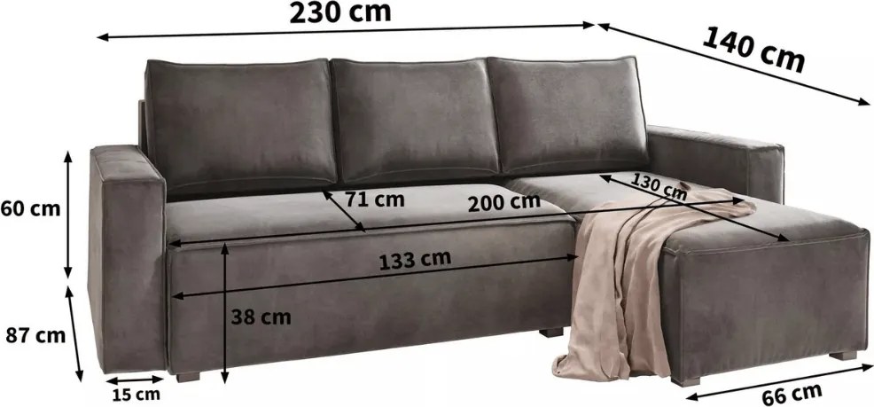 Promo Canapea de colt extensibila CAVELO, gri inchis, reversibila, calitate II