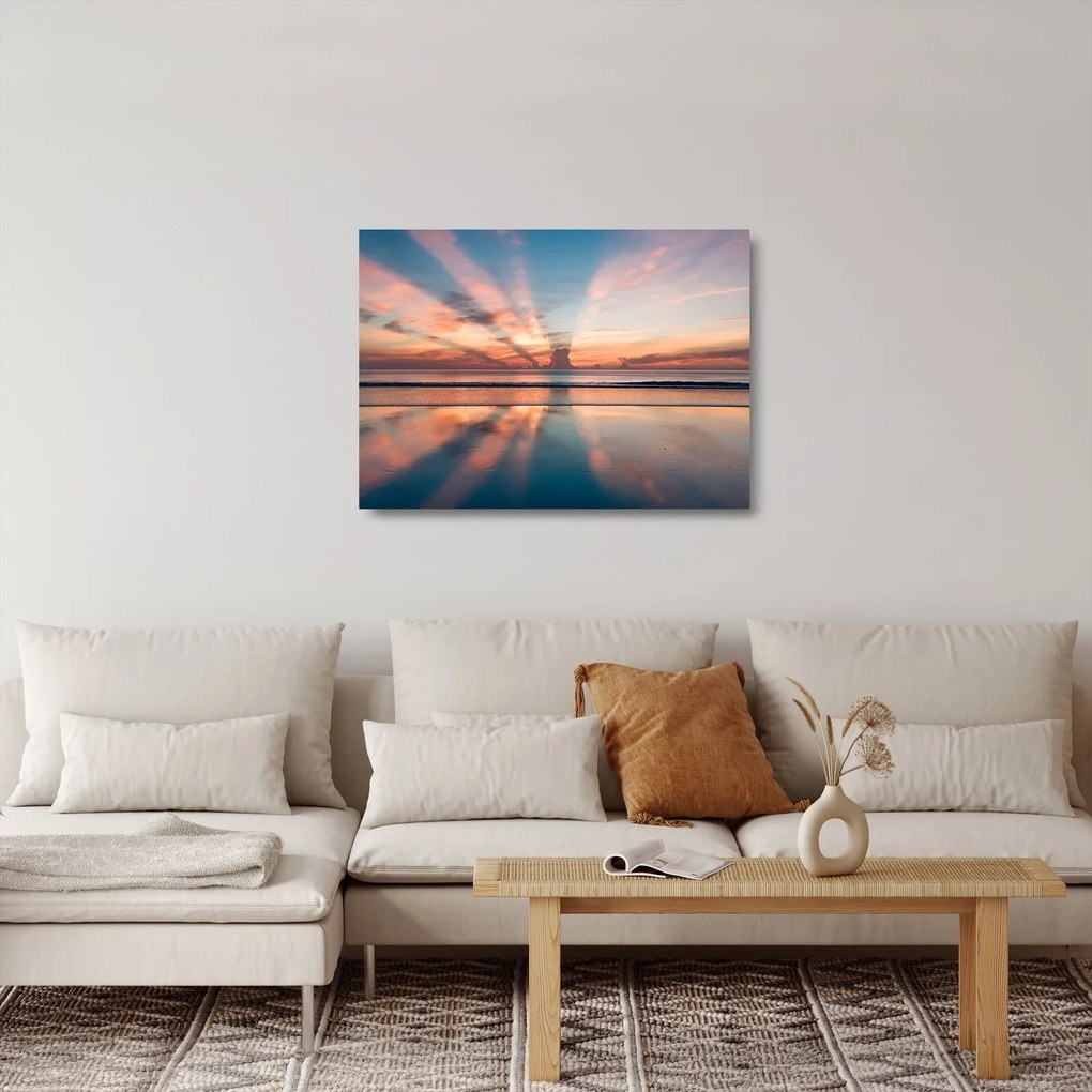 Tablou pe sticlă cu razele solare deasupra plajei Dayton (70x50 cm)