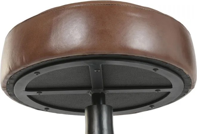 Scaun rotativ de bar din piele naturala si metal, stil industrial, "Rotor"